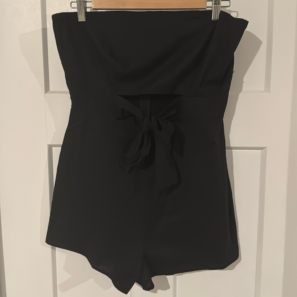 Black Strapless Romper with Bow